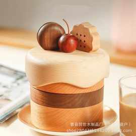 跨境木质首饰盒蛋糕造型耳钉饰品盒双层手链项链收纳盒实木首饰盒