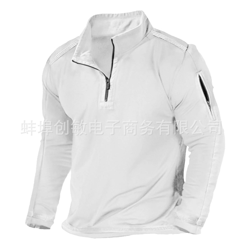 Primavera y otoño Comercio exterior más tamaño de los hombres al aire libre bolsillo con cremallera media cremallera cuello táctico de manga larga Camiseta suéter casual