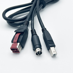 Powered USB cable 24V to USB Type-B+ Hosiden power din 4pin
