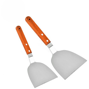 Large Small size hamburger shovel stainless steel cooking shovel elbow cake shovel straight pizza shovel wooden handle pancake shovel Outdoor