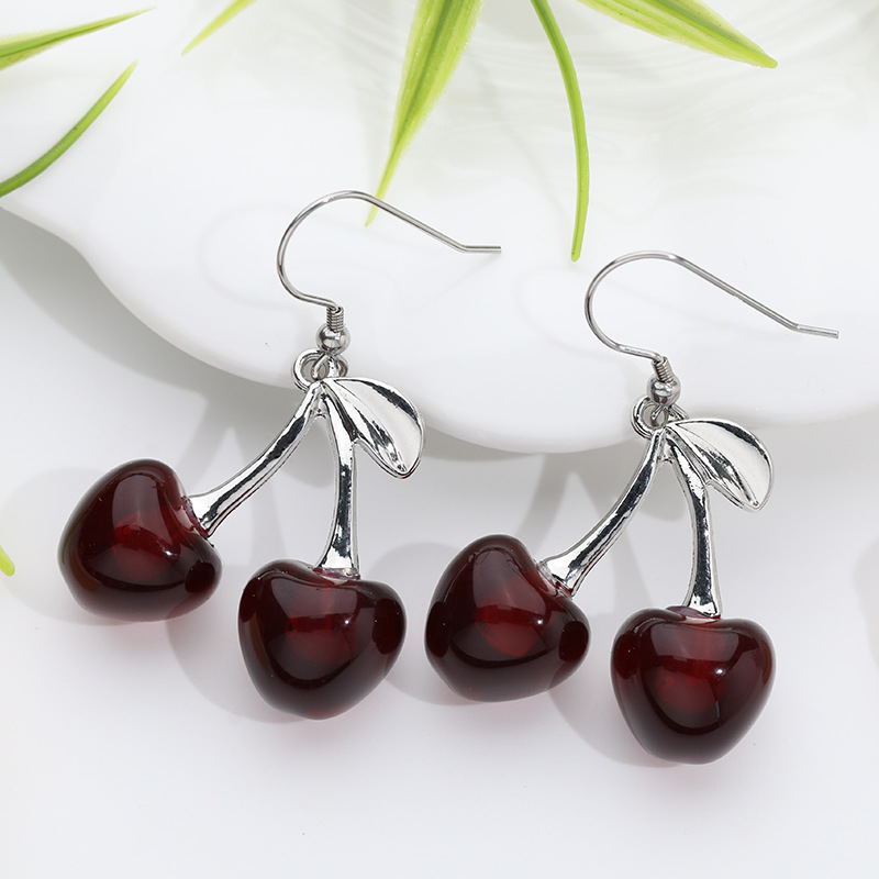 Aretes de cereza roja para mujer – colgante exquisito, fruta de imitación versátil, nuevo estilo