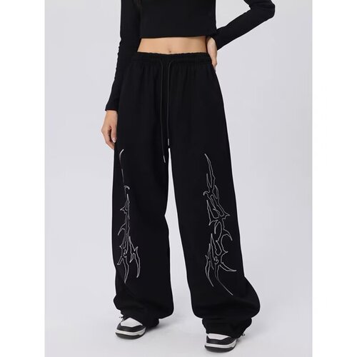 Trendy streetwear straight-leg women's pants, American-style dance pants, loose exercise pants, turn-up jazz dance pants