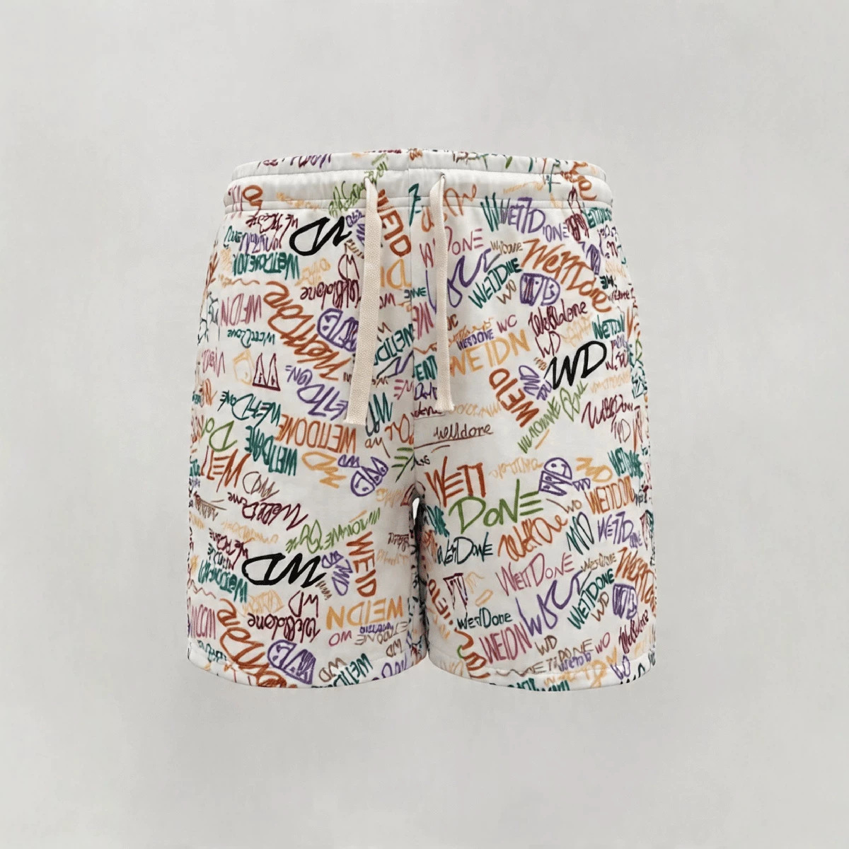 Retro Full Print Graffiti Lettering Men's Summer Shorts, High Street Loose Fit Straight Leg 5-Point Shorts_viptrois.com