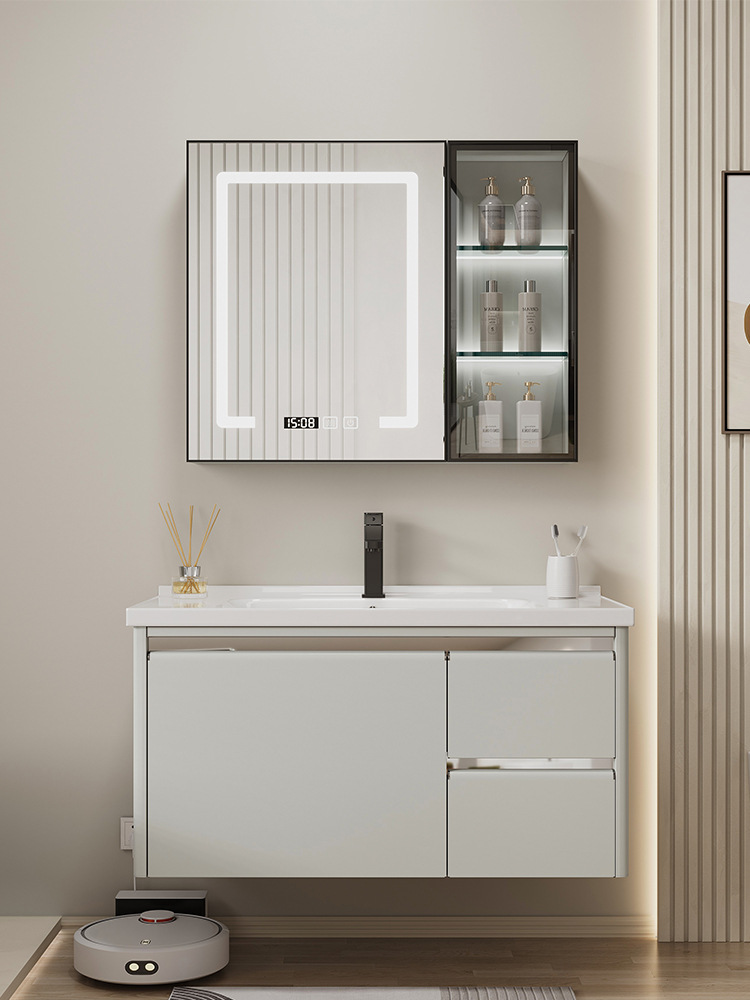 Espacio de aleación de aluminio gabinete de baño de cerámica integrado lavabo gabinete combinación moderno simple baño lavabo