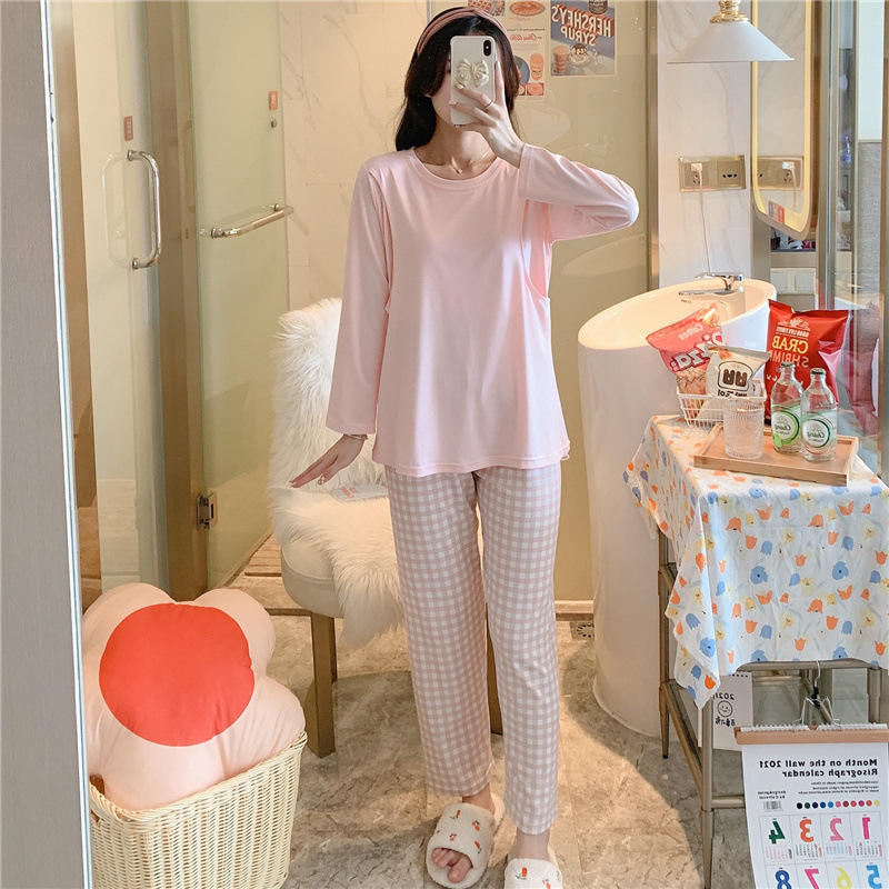 Al por mayor transfronterizo primavera y otoño ropa de bebé de manga larga pijama de embarazo de verano delgado suelto postparto ropa doméstica de lactancia comercio exterior image 3