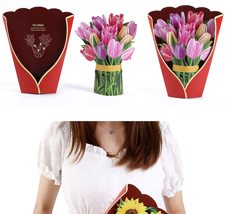 150g Weight Creative 3d Stereoscopic Greeting Cards Paper Hand Holding Flowers