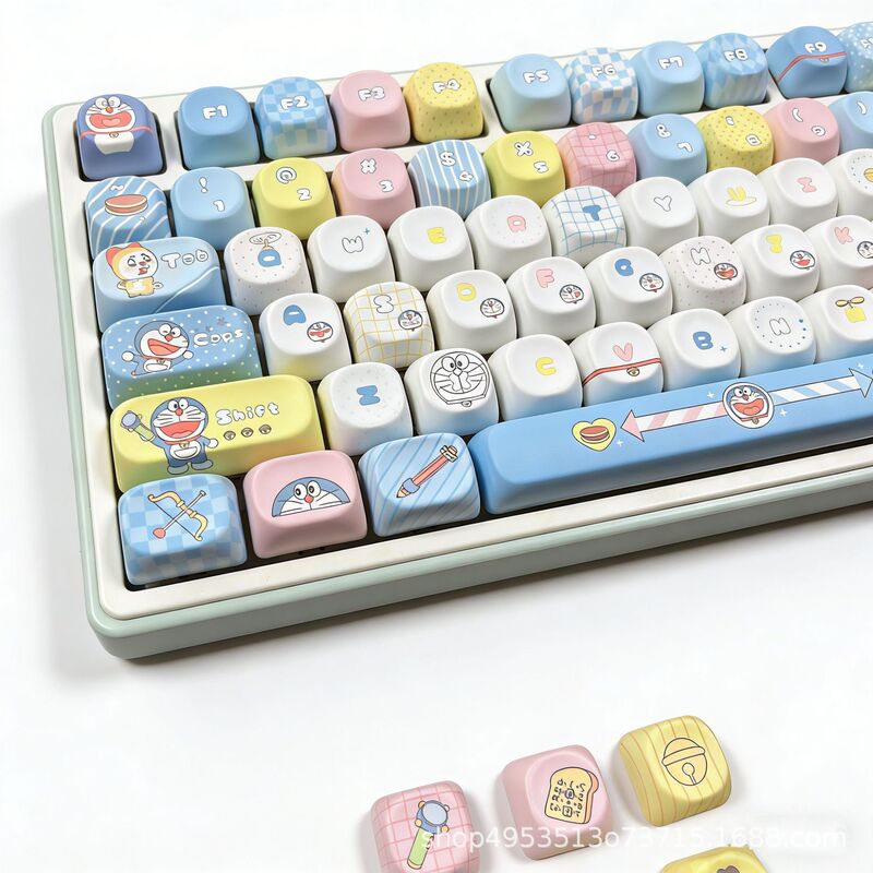 Doraemon Keycaps with Dye-Sublimation Process, Moa Profile, Cross-Hole Satellite Axis, Universal for Mechanical Keyboards, Non-Transparent