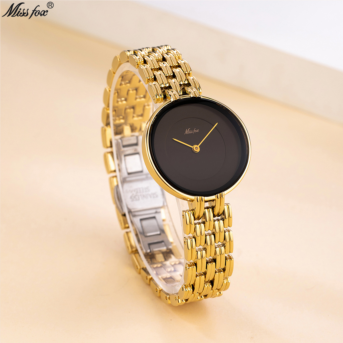 MISSFOX Middle East Explosions Fashion Simple Gold Black Plate Smart Waterproof Women's Quartz Watch Couple's Watch
