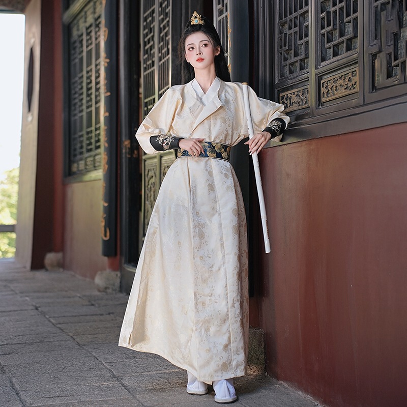 Original Han Dynasty Brocade Two-Wear Jacquard Round Neck Robe Martial Arts Style Unisex Couple Wear Cp Large Size Han Dynasty 5805