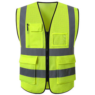 Multi-Pocket Mesh Reflective Vest Construction Site Reflective Clothing Traffic Night Cycling Sanitation Construction Reflective Safety