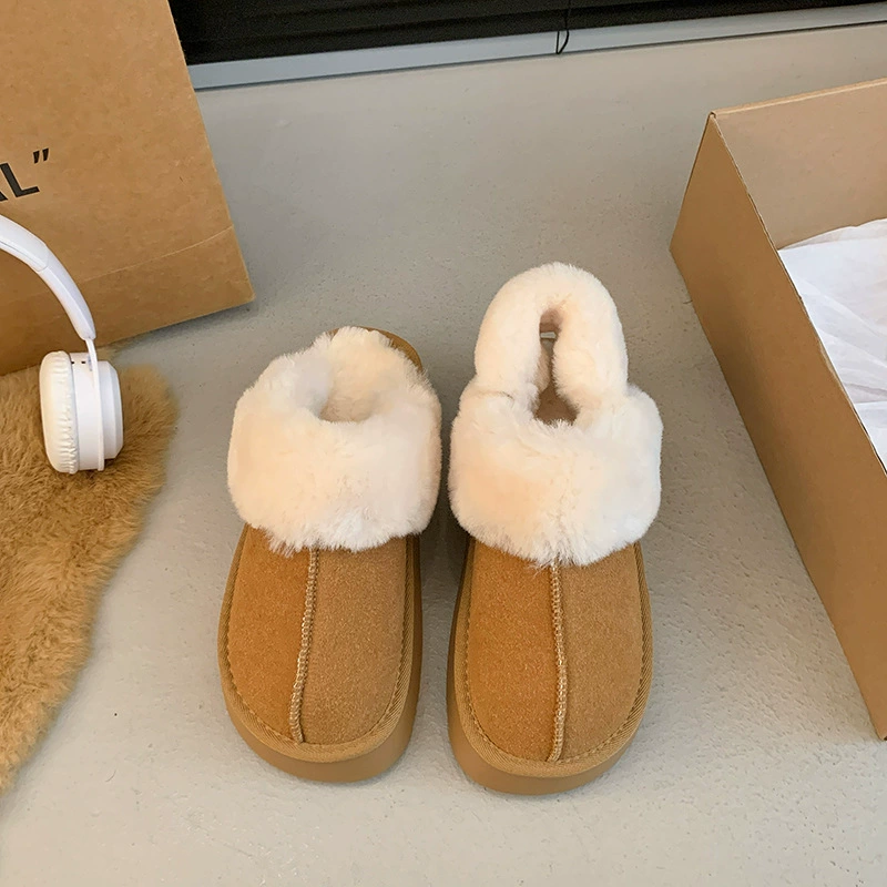 42 ярдов снега меховые шерстяные тапочки женские наружные носить 2024 новые хлопковые туфли с плоским дном и толстой дном