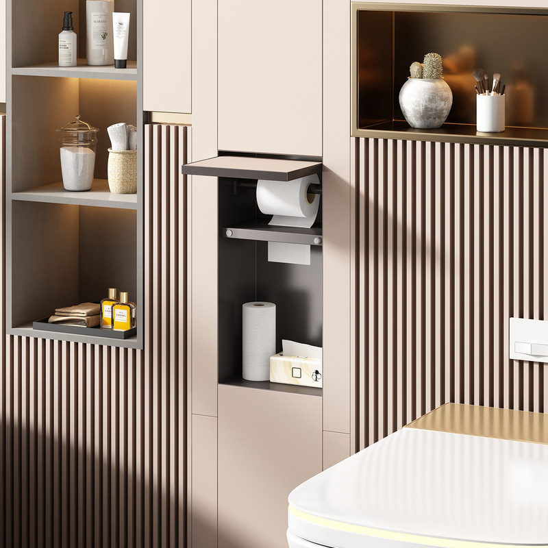 Hidden Stainless Steel Trash Can in the Bathroom, Embedded Tissue Box, Storage Rack Next to the Toilet for Household Use