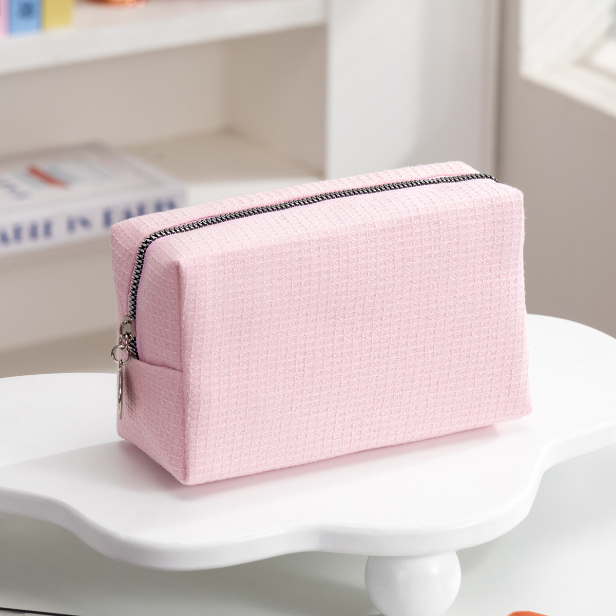Fabricantes transfronterizos nuevos waffle bolsas de maquillaje de gran capacidad bolsas portátiles cuadradas de color sólido bolsas de lavado de viaje de damas image 9