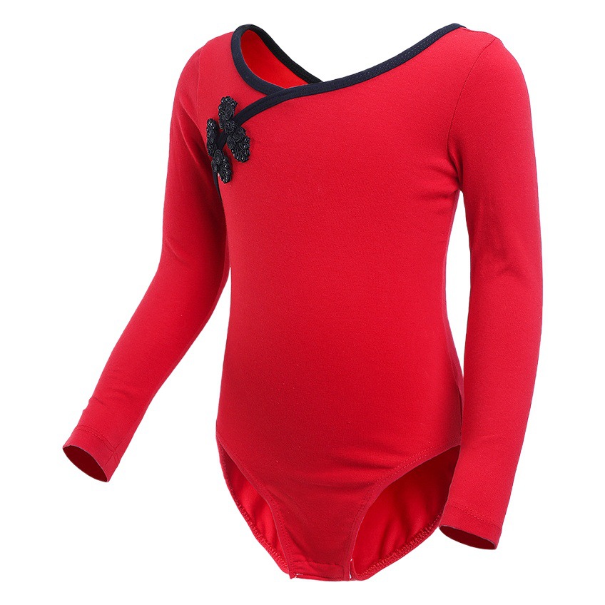 Ropa de baile para niños Ropa de examen de baile chino de mujer de manga larga hebilla cheongsam baile rojo ropa de práctica étnica de una pieza