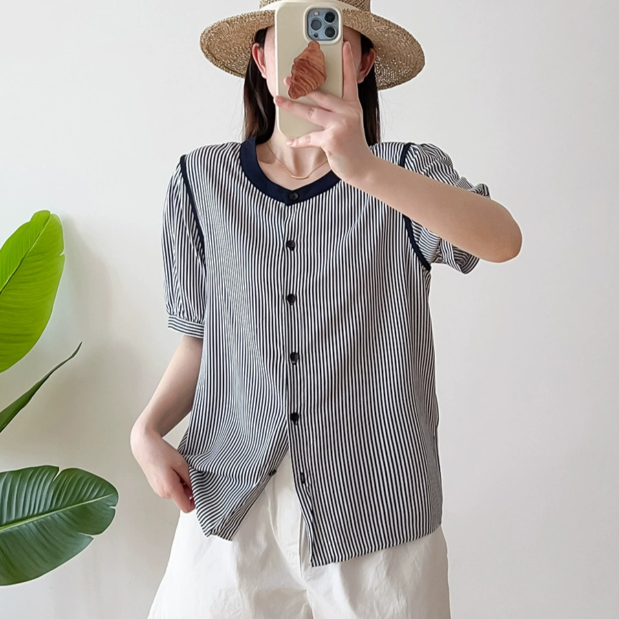 Летняя тонкая хлопковая шелковая рубашка с короткими рукавами, женская свободная рубашка большого размера с воротником-стойкой, кардиган, топ, футболка из искусственного хлопка, 2025 г.