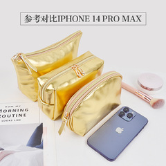 New golden full PU texture cosmetic bag, portable travel toiletry bag, high-looking hand-held cosmetic bag storage bag