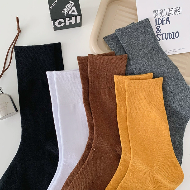 Autumn black knee socks, combed cotton, mid-length