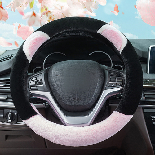 Car cartoon steering wheel cover, winter Anase rabbit hair universal car handle cover, non-slip warm car handle cover, dropshipping