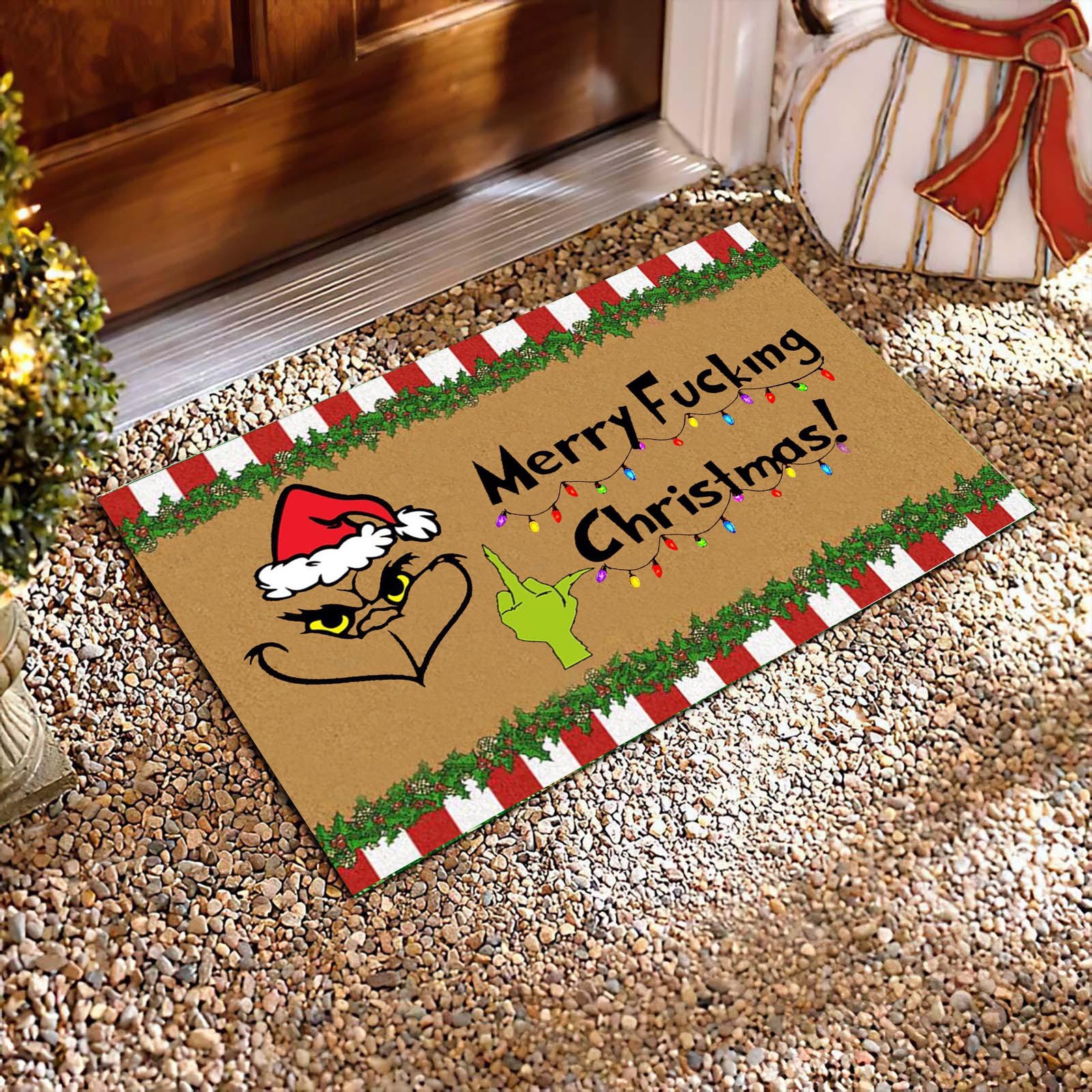 En stock Grinch alfombra del piso transfronterizo alfombra de Navidad alfombra de puerta de vacaciones verde payaso alfombra del piso