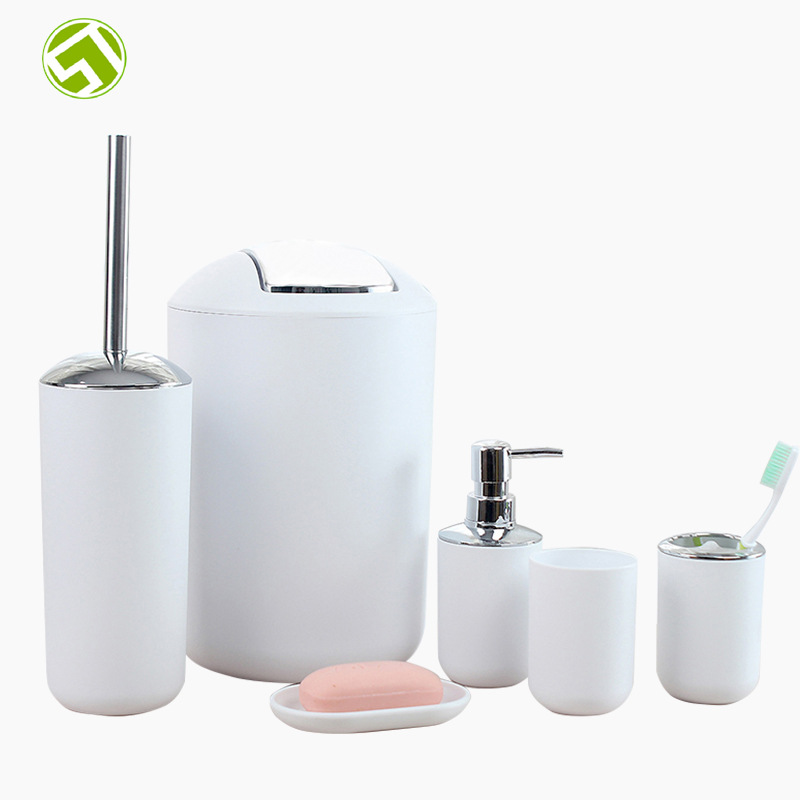 Baño personalizado bote de basura, cepillo de baño, estante de jabón, taza de cepillo de dientes, estante para paletas, kit de baño, baño de hotel, juego de seis piezas
