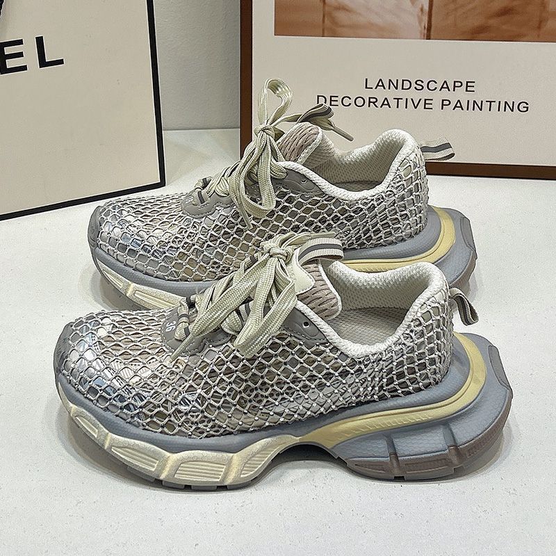 Bajia Kidsren's Trendyy Fishnet Rhinestone Dad Shoes 2025 Spring and Summer New Style Boys and Girls Family Mesh Sports Shoes