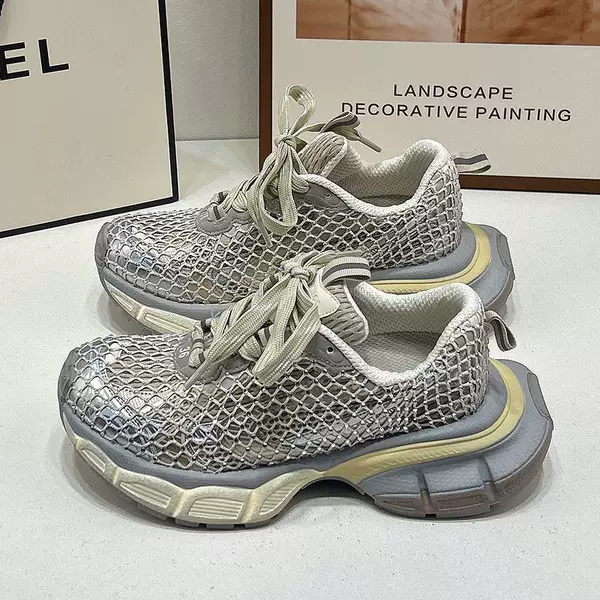 Bajia Kidsren's Trendyy Fishnet Rhinestone Dad Shoes 2025 Spring and Summer New Style Boys and Girls Family Mesh Sports Shoes