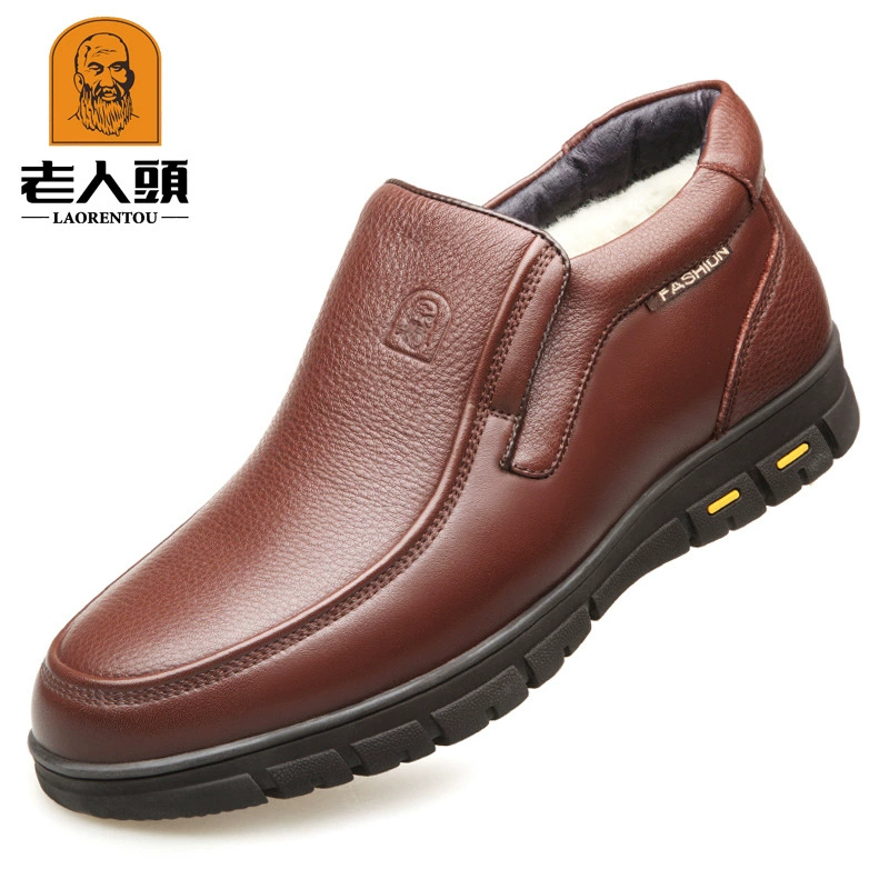Мужские кожаные ботинки большого размера для пожилых людей, зимние теплые повседневные высокие кожаные ботинки с меховой подкладкой, нескользящие ботинки для мужчин среднего и старшего возраста 83522