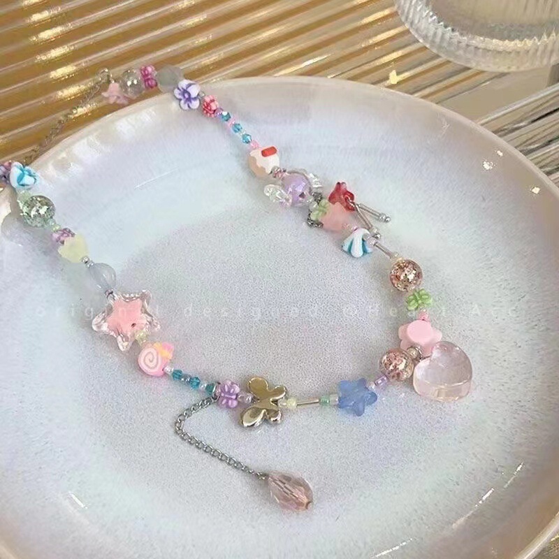 百搭彩色串珠项链女轻奢高级感小众设计明星网红爆款锁骨链饰品潮|undefined