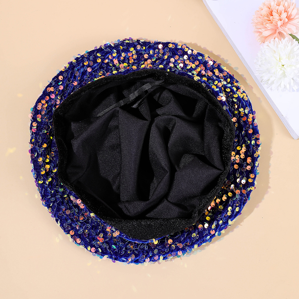 Moda con lentejuelas boina femenina de moda casual todo fósforo circunferencia de la cabeza grande cara de aspecto pequeño boina