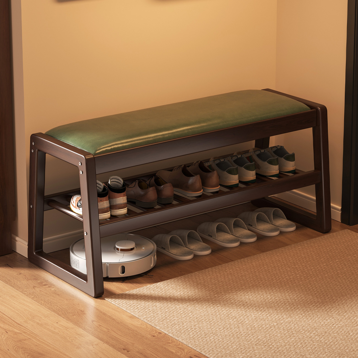 taburete de cambio de zapatos tipo asiento en la puerta del hogar para usar taburete de zapatos en el armario de zapatos del hogar, taburete de asiento integrado de almohadilla suave para organizar y almacenar estante de artículos