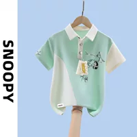 Футболка с короткими рукавами для мальчиков Snoopy, новая летняя одежда 2025 года для мальчиков среднего и старшего возраста, стильные рубашки ПОЛО, детские футболки