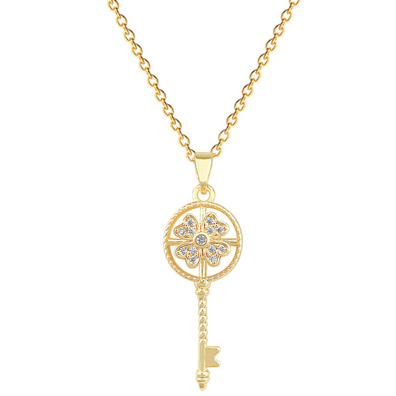 Luxurious Rotating Lucky Key Necklace With Full Diamond Inlay_voghion.com