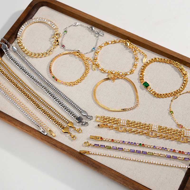 Cross-border Fashion Retro 18K Gold Ins Style Zircon Bracelet Collection Light Luxury High-end Fadeless 25 Years New Women