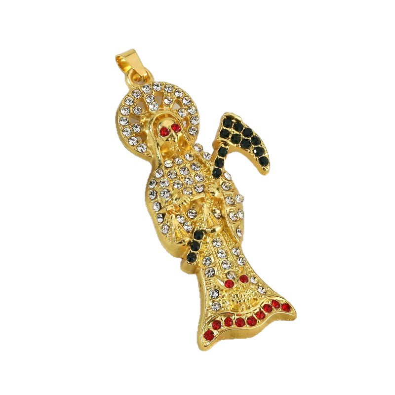 Fuentes transfronterizas de metal accesorios de joyería de diamantes completos llavero colgante collar colgante joyería de calavera de hoz creativa