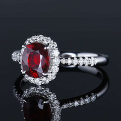 彩寶紅鋯石戒指女款仿真玉碧璽色指環鑲鋯鍍金色歐美飾品女