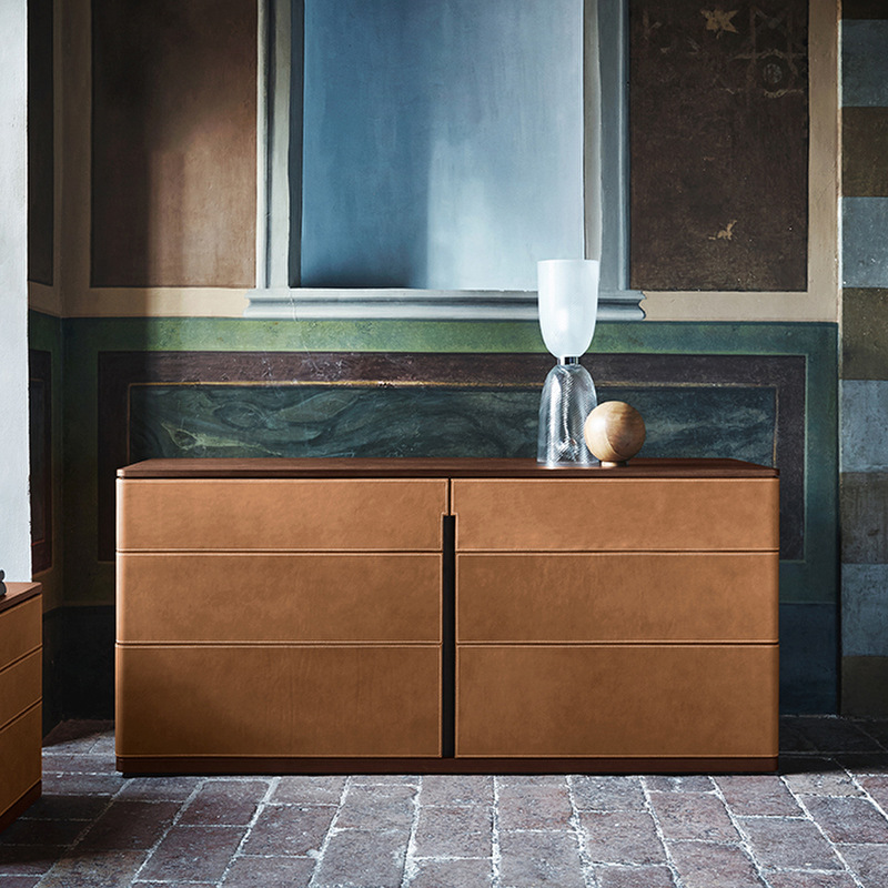 Minghua Italian-Style Six-Drawer Cabinet Minimalist Light Luxury Bedroom Storage Cabinet Modern Simple Sideboard Saddle Leather High-End Wall-Mounted
