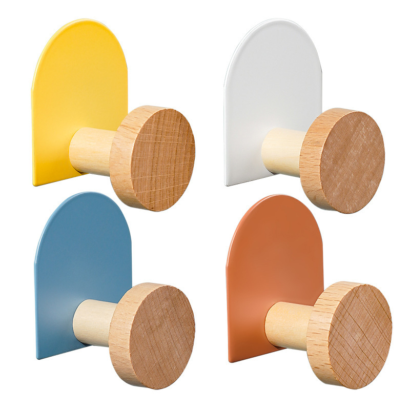 Dopamine Door Backpack Hook Bathroom Wall No-Drill Entryway Storage Hat Key Solid Wood Traceless Adhesive Hook