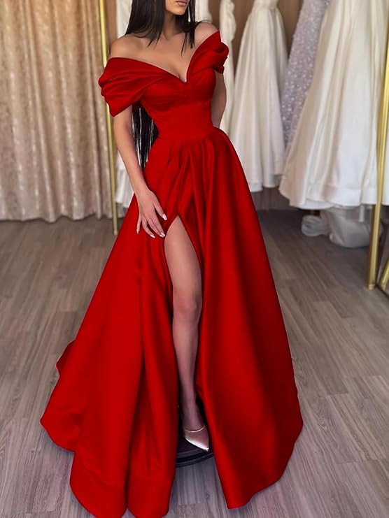 Amazon mujer hombros abiertos corazón vestido de baile largo vestido formal de noche con un vestido abierto