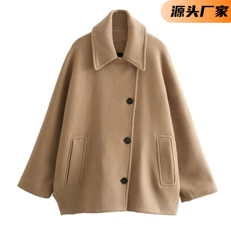 2024 Women's French Niche Coat Fashionable Lap Blended Short Long Sleeve Cape Coat 2024 Women's French Niche Coat Fashionable Lap Blended Short Long Sleeve Cape Coat