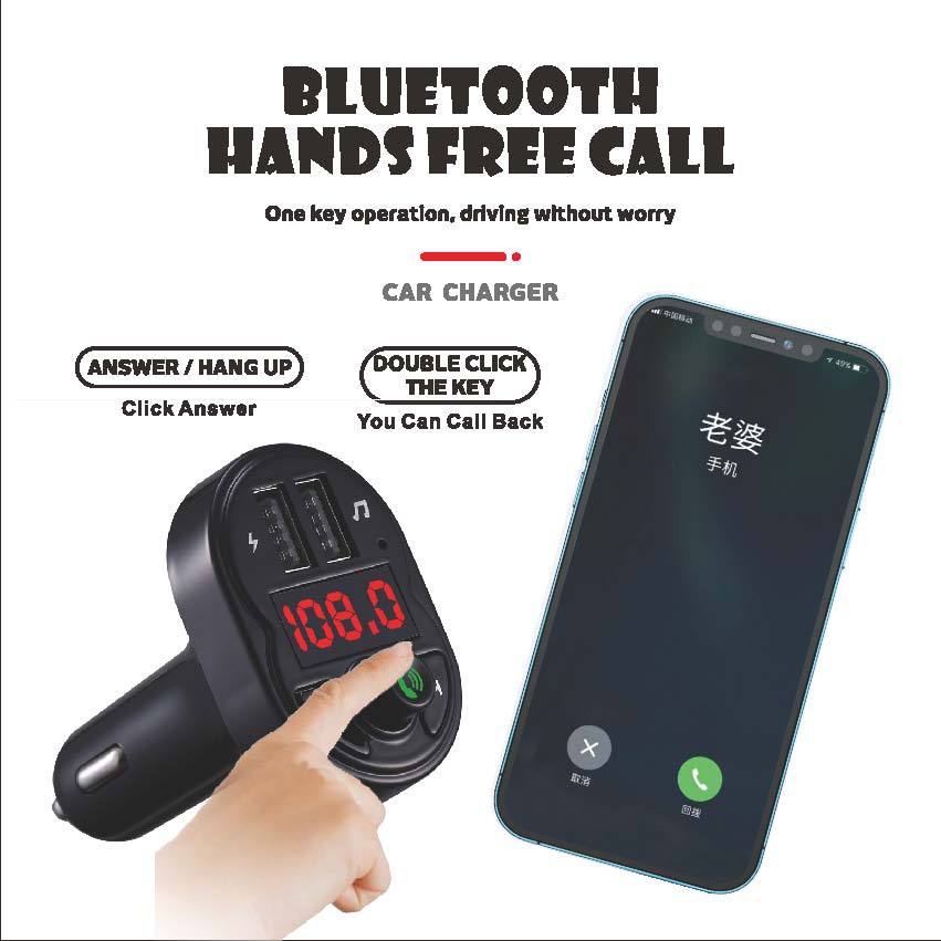 Southeast Asia Cross-Border Independent Station Manufacturer Supply Wireless Car Bluetooth Adapter Hands-Free Call U Disk/Tf Card Broadcast