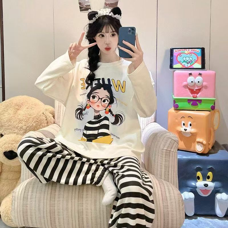 Invierno al por mayor transfronterizo engrosado de ternilla de dibujos animados niñas pijamas de manga larga set lindo dulce ropa cálida para el hogar