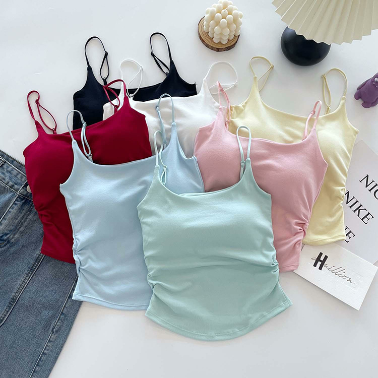 New Style Pure Sweet and Spicy Design Pleated Camisole Women's Belt Chest Pad Inner Wearing Outer Wearing Slim-fit Beautiful Back Summer Clothes