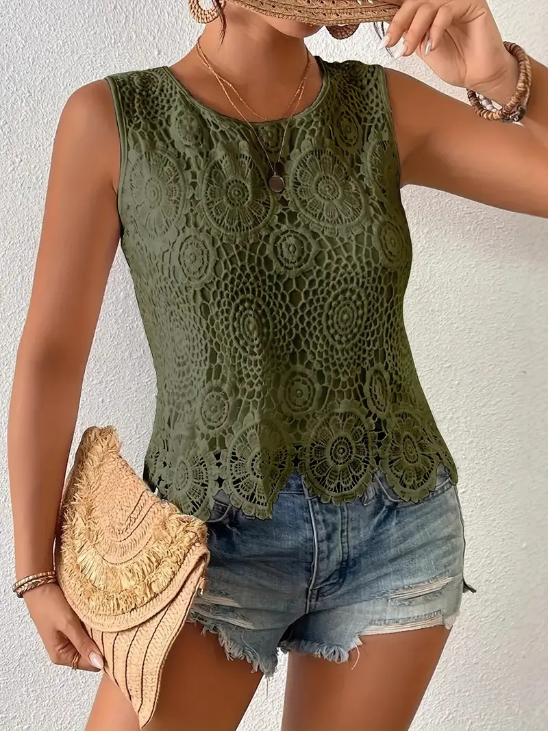Women's French Style Crochet Camisole Heavy Duty Summer Top Chic Slimming Sexy Elegant Floral Outer Layer_ecoleips.com