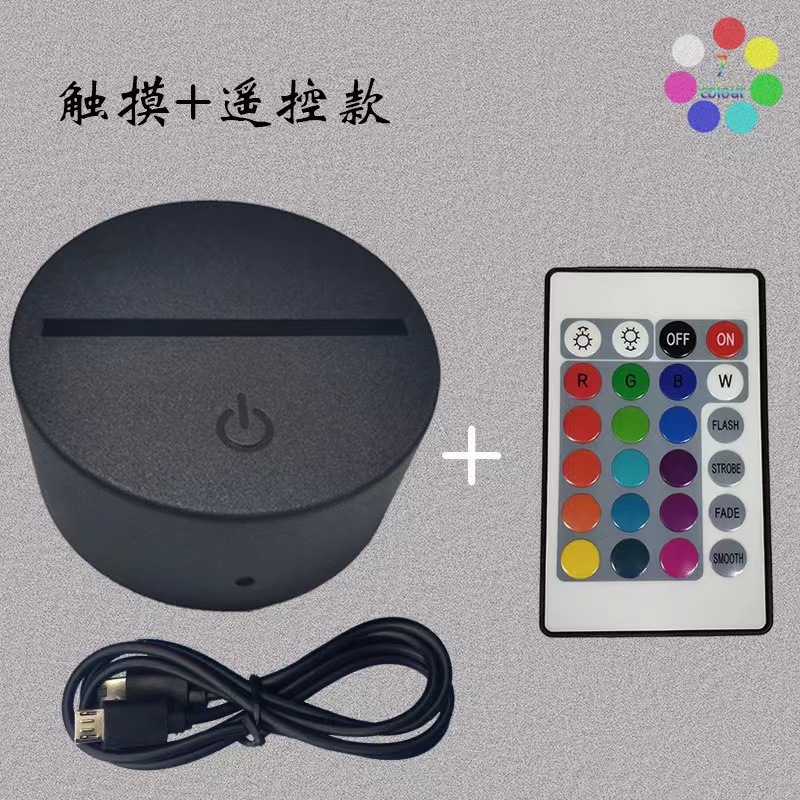 Fábrica directa 3D noche luz táctil control remoto botón plástico madera base interfaz USB LED base luminosa