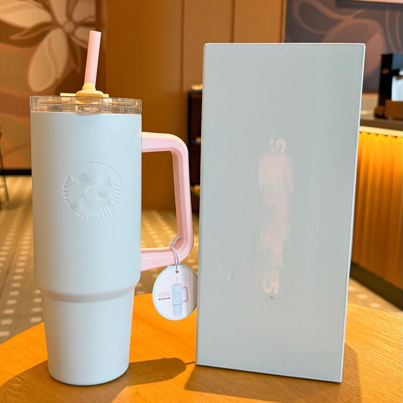 Starbucks-Style Macaron Blue and Pink Stainless Steel Handle Ice-Cold Straw Cup for Export Starbucks-Style Macaron Blue and Pink Stainless Steel Handle Ice-Cold Straw Cup for Export