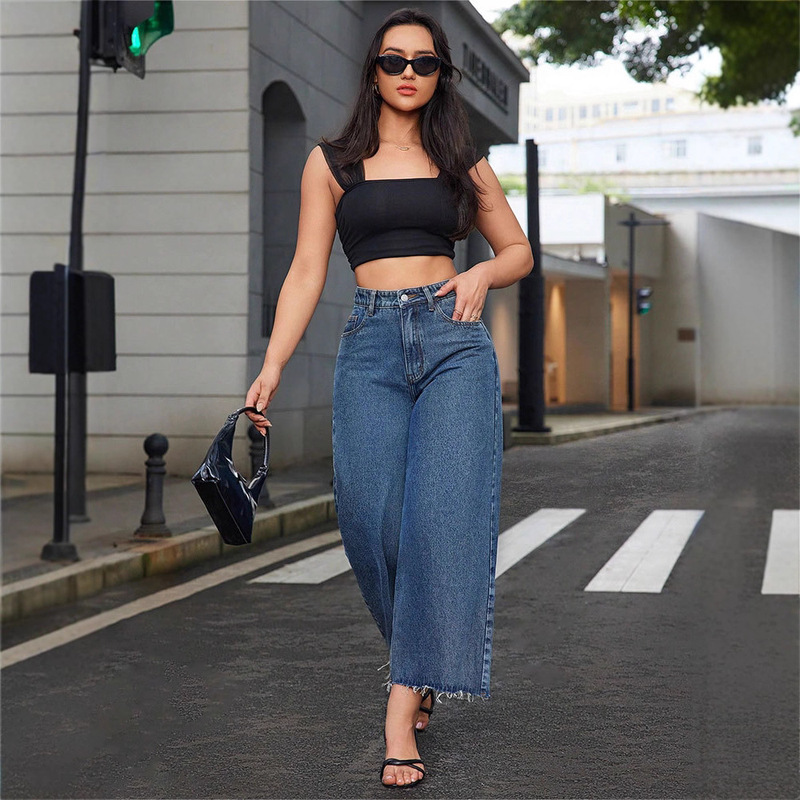 European and American Fashion Women's Casual Pants Amazon Cross-Border Hot-Selling New Versatile Solid Color Flared Wide-Leg Pants for Women in Stock