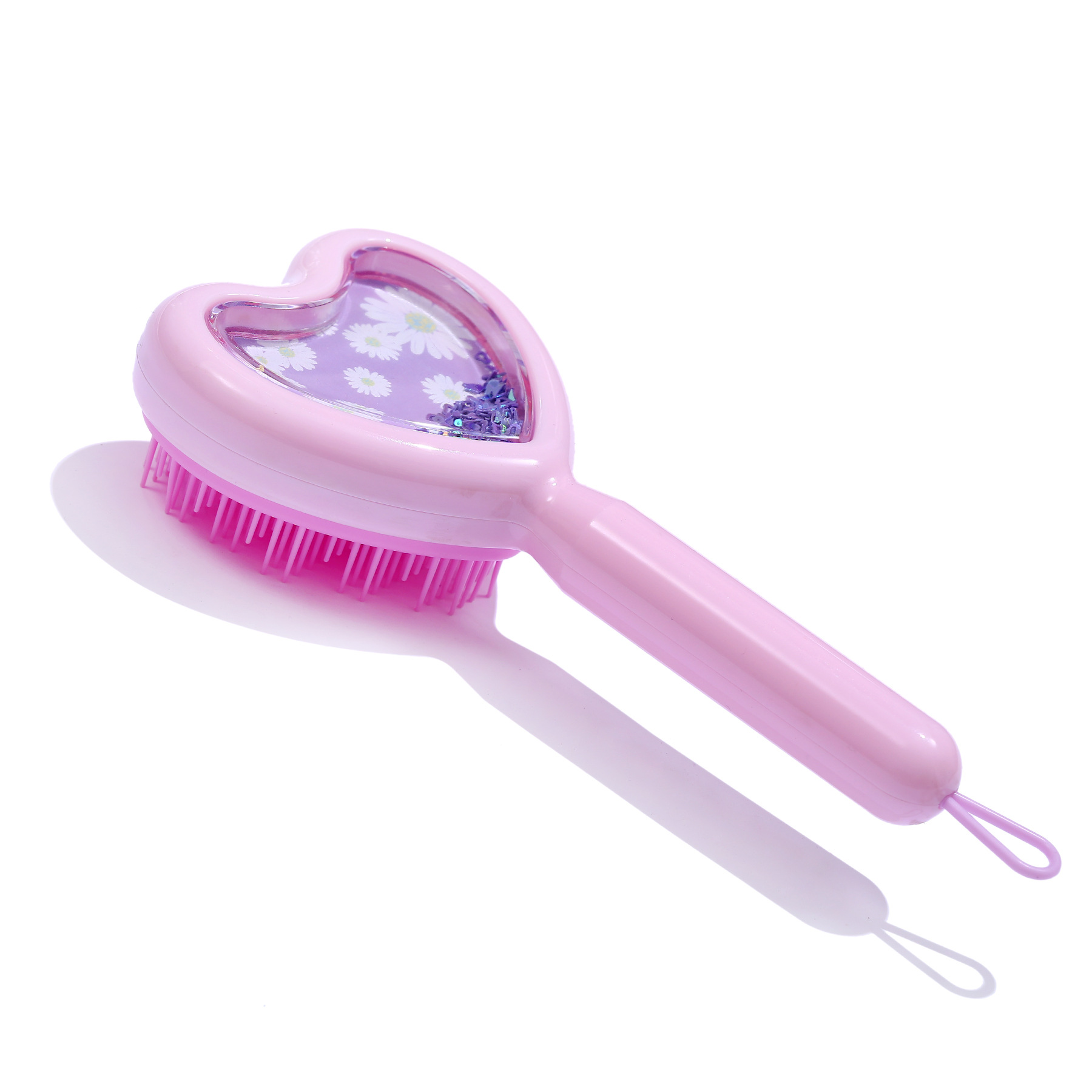 Venta al por mayor transfronteriza en stock nuevo creativo en forma de corazón transparente peine amor brillo lentejuelas dientes largos y cortos portátil viaje peine