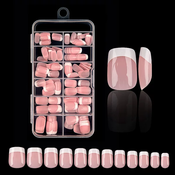 Cross-Border Amazon Supply Nail Stickers Short Square French Style Nail Tips European and American Style Wearable Nails 120 Pieces