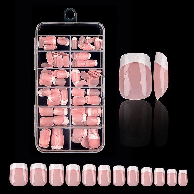 Cross-Border Amazon Supply Nail Art Patches Short European Square French Fingernails European and American Wearable Nails 120 Pieces