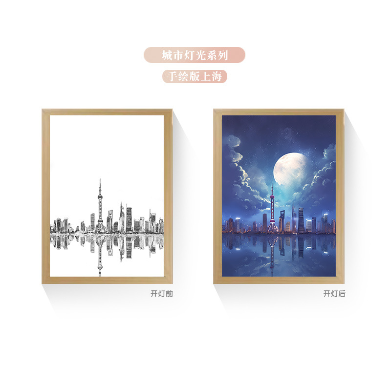 Tres colores TikTok popular pintura ligera de dibujos animados dormitorio noche pintura luminosa marco de fotos de madera maciza creativo bricolaje fabricante